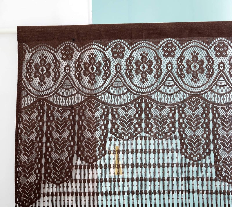 HSYLYM Lace Door Srting Curtain Warm Sheer Curtains Flat Tassel Ribbon Curtain Window Panel Room Divider Wall Decorations,Brown,90x200cm(35" Width x 79" Length) - Image 5